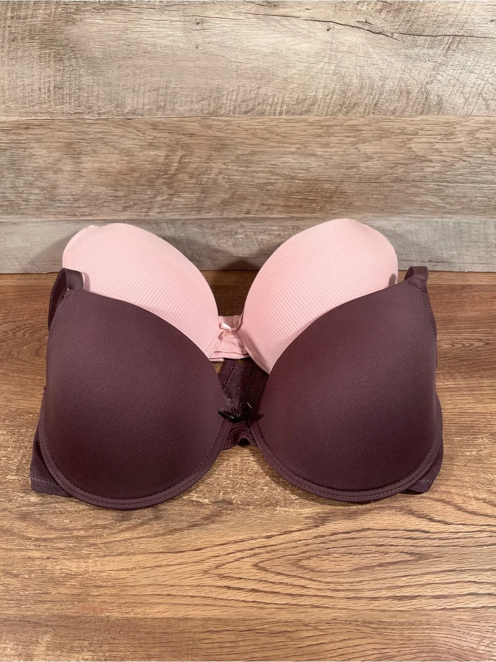 Adrienne Vittadini Bra Set 38D 2pc Ribbed Pink & Plum Underwire Full Figure NWOT